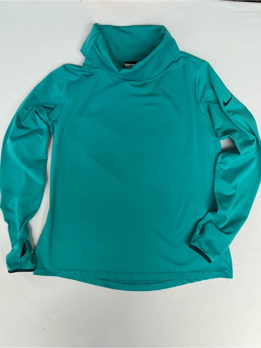 Nike Pro Dri-Fit Top Women Teal Cowl Neck Thumbhole Sleeve Athletic Pullover XL